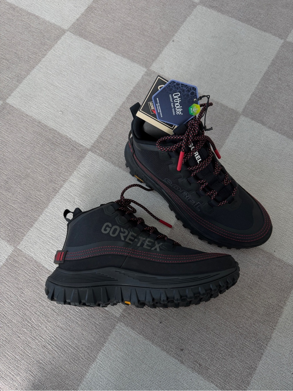 Sorel Black with Red Accent Gore-Tex Hiking Sneakers